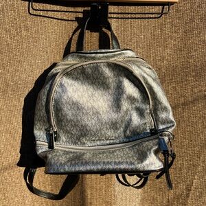 Michael Kors Mini Backpack MK Signature Women’s Leather Black Metallic Silver